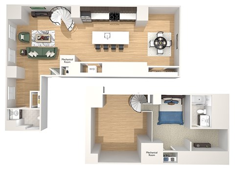 Floor plan for 1 bed, 1.5 baths, 1165 sqft